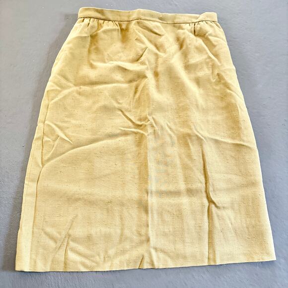 Vintage 60s Susan Thomas Tweed Mustard Yellow Skirt 100% Rayon 28" - Picture 1 of 10